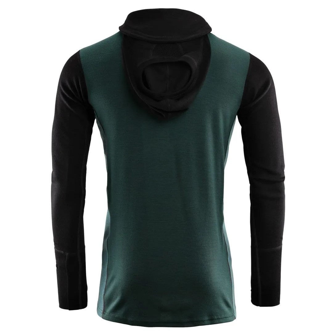 Aclima WarmWool Hood Sweater w/zip M Jet Black/Green Gables/North Atlantic