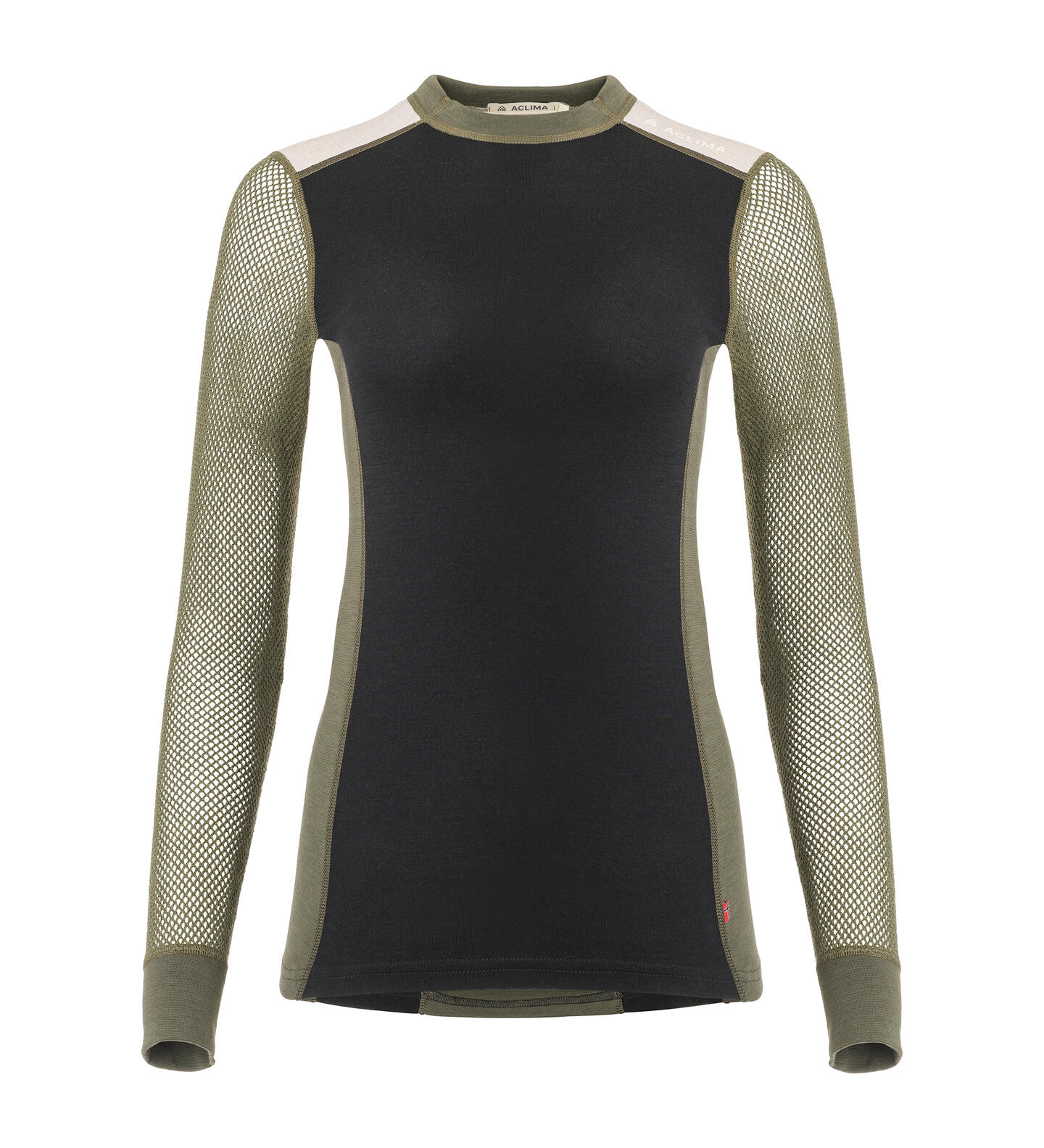 Aclima Woolnet Hybrid Crew Neck W Jet Black/Olive Night/Beige Mel