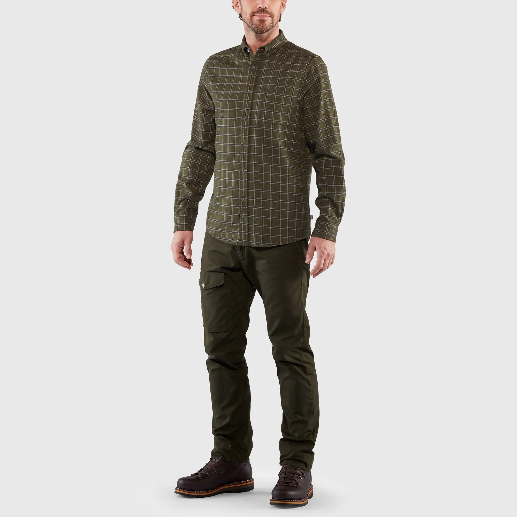 Fjällräven Övik Flannel Shirt M Laurel Green - Indigo Blue