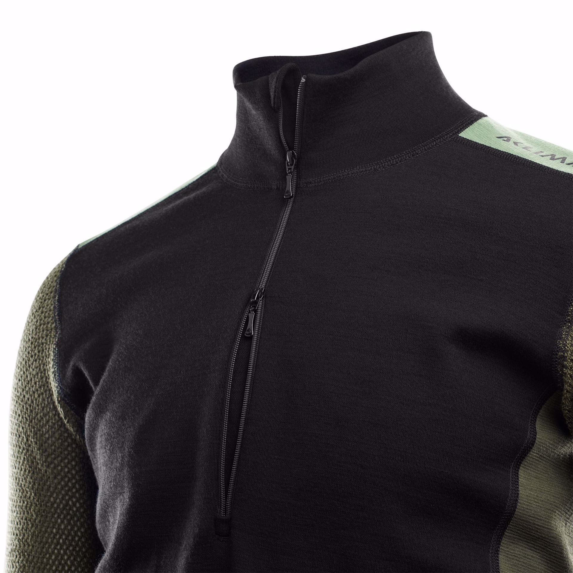 Aclima Woolnet Hybrid Mock Neck w/zip Man Jet Black/Olive Night/Dill