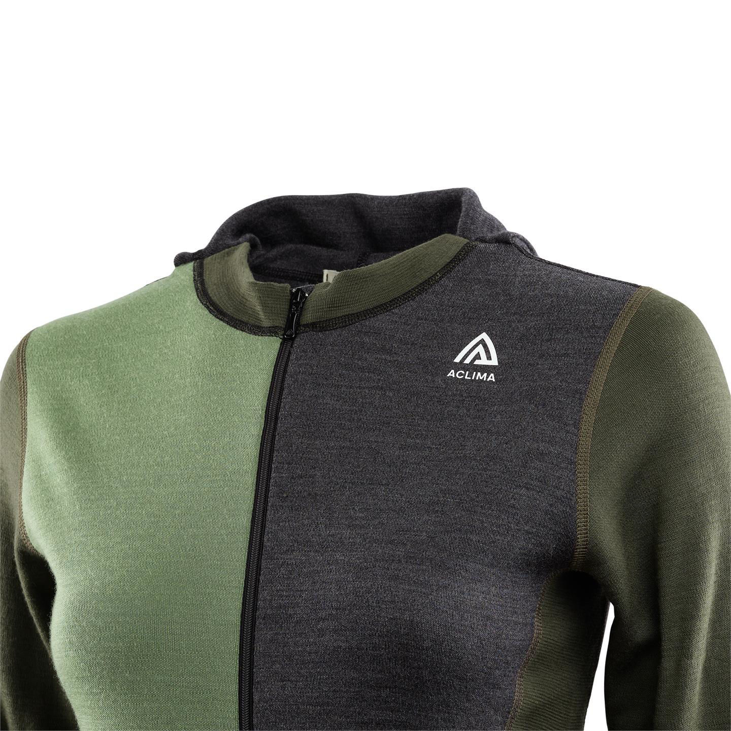 Aclima WarmWool Hood Sweater w/zip W Marengo/ Olive Night/ Dill