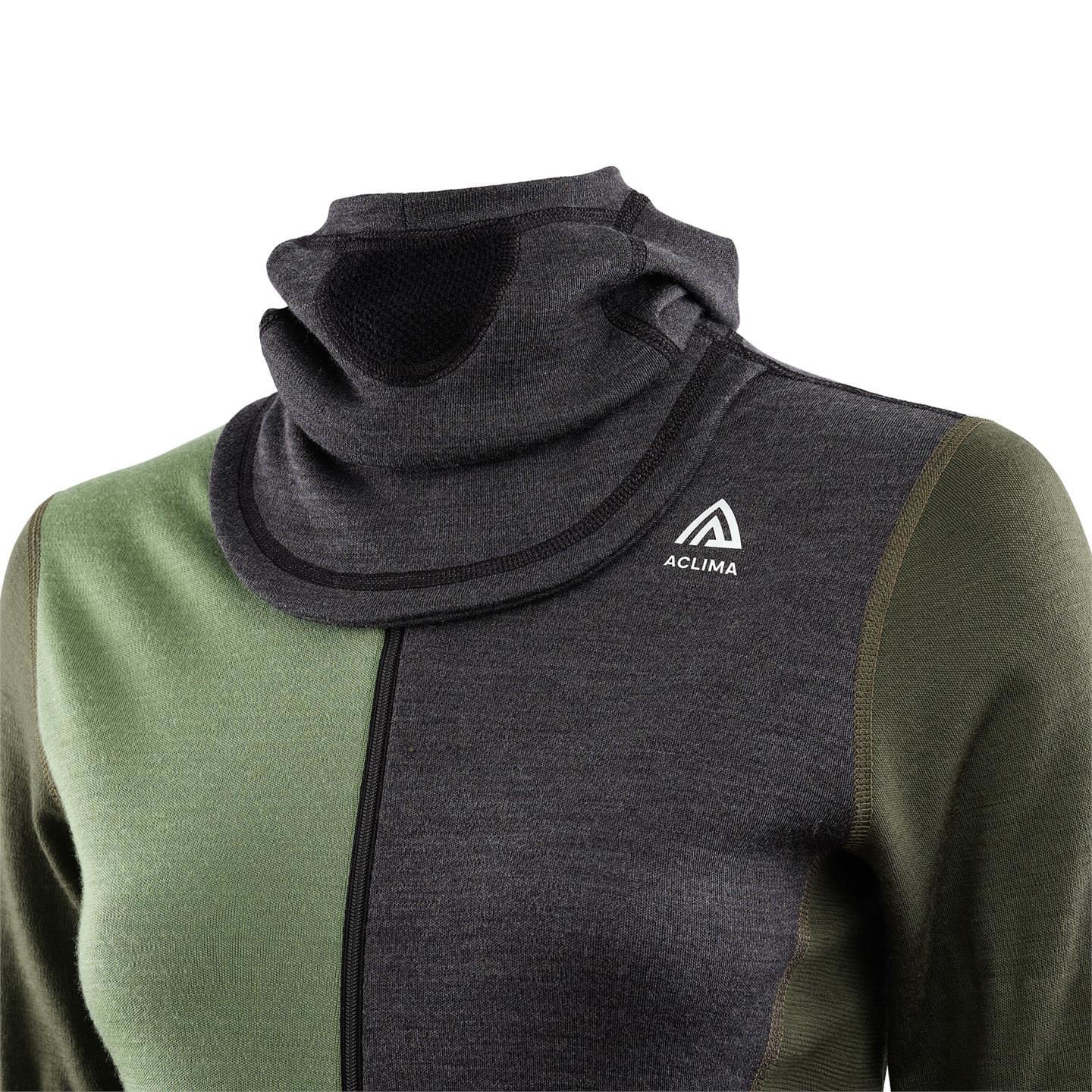 Aclima WarmWool Hood Sweater w/zip W Marengo/ Olive Night/ Dill