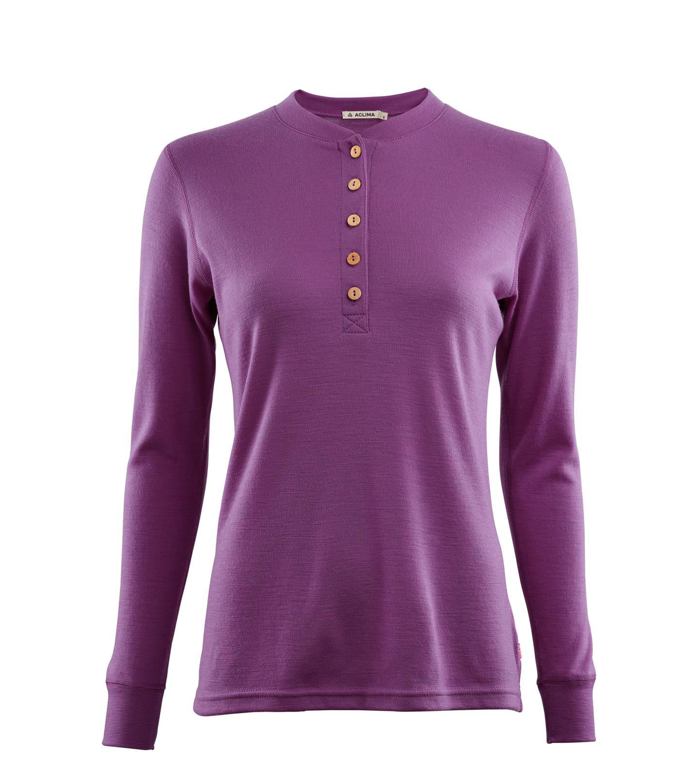 Aclima WarmWool Granddad shirt, Woman Sunset Purple
