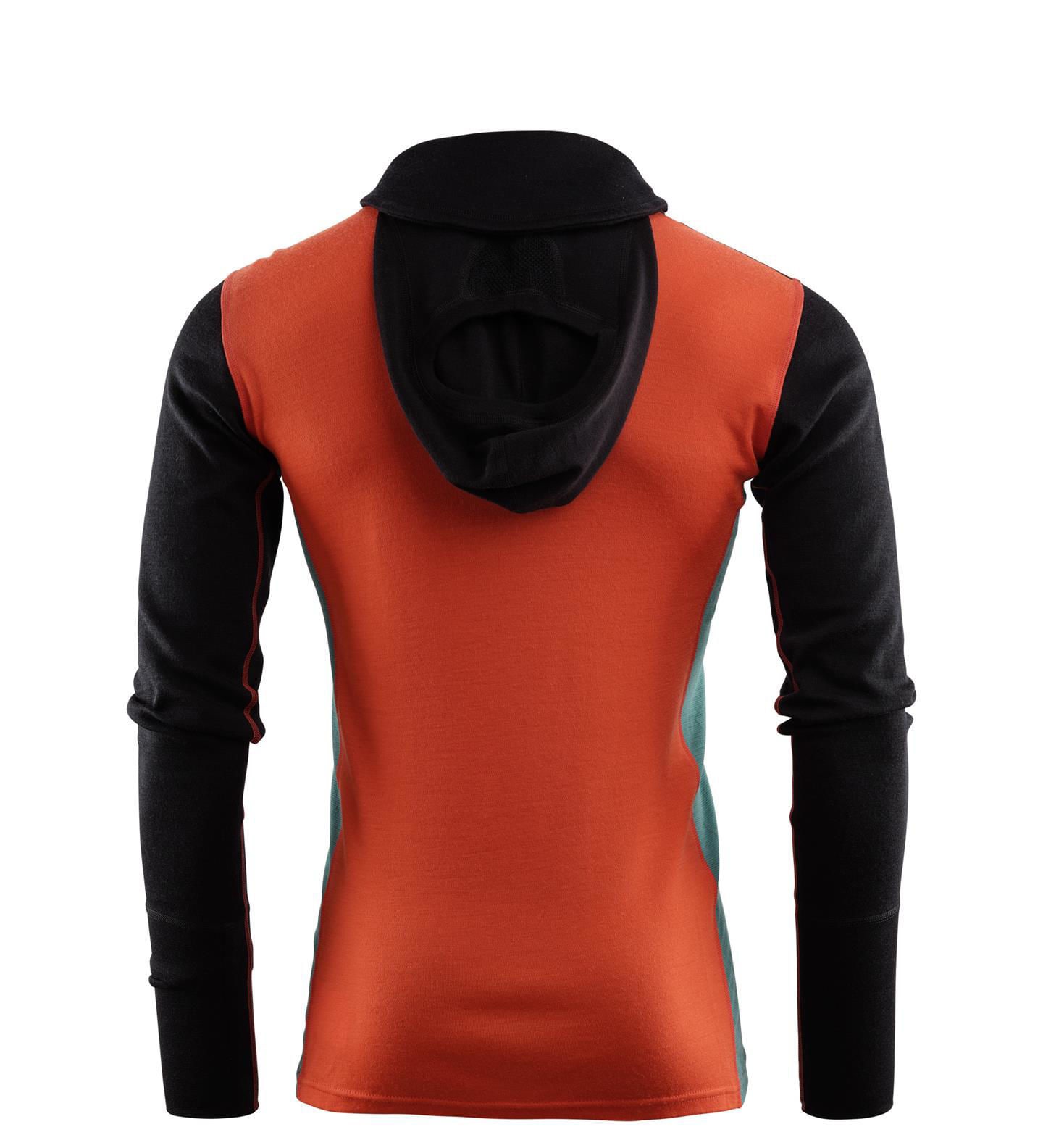 Aclima WarmWool Hood Sweater Net, M Jet Black / Red Clay / North Atlantic
