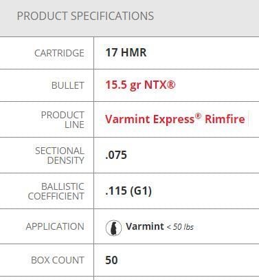 Hornady Rimfire Varmint Express 17 Hmr 15.5 Gr Ntx