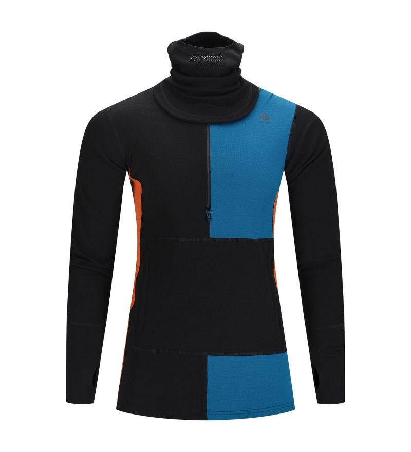 Aclima WarmWool Hoodsweater w/zip M Jet Black/Corsair/Gold Flame