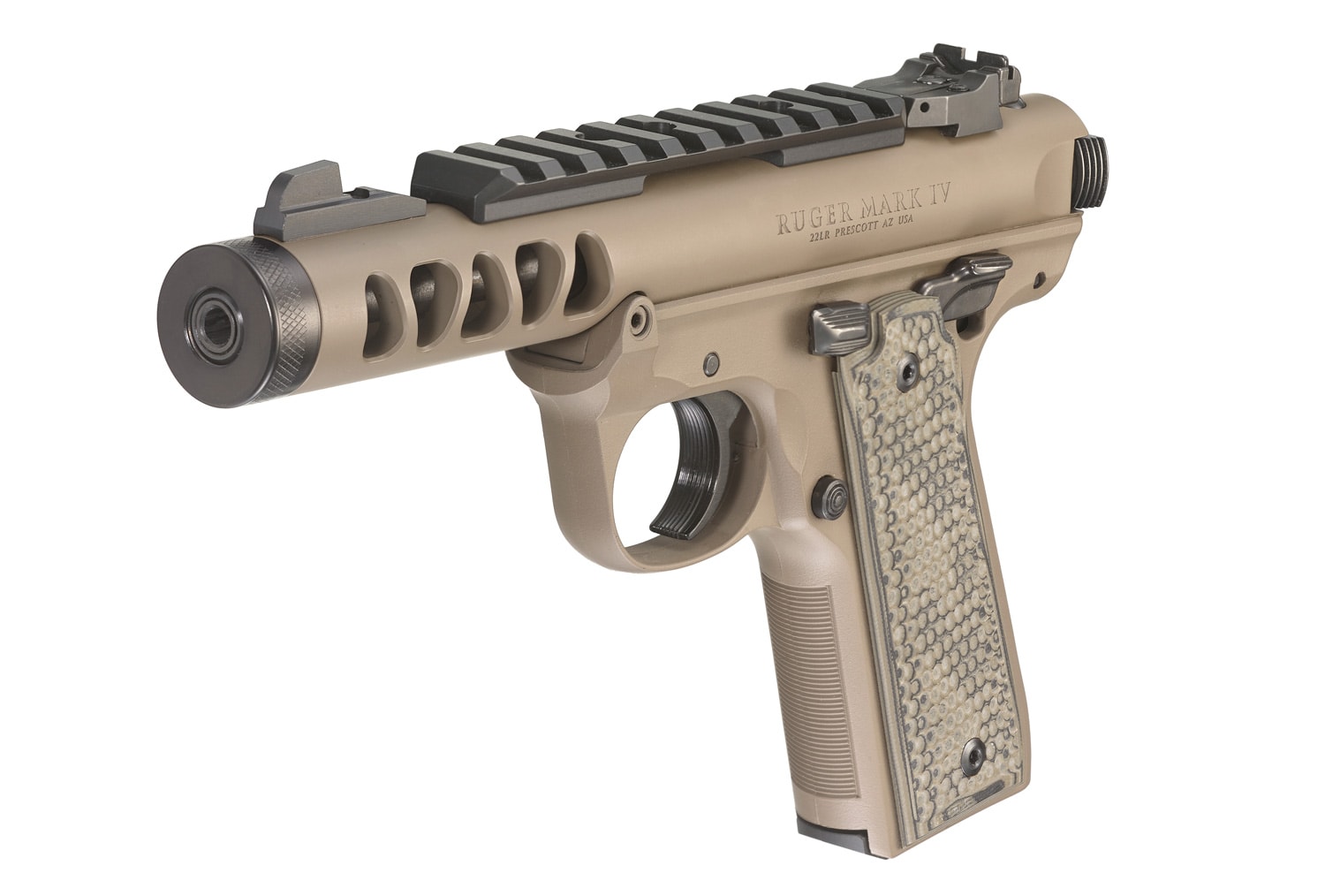 Ruger MK IV 22/45 Lite FDE Cal 22lr 4,4''/11cm 1/2''-28.